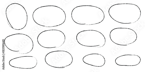 Hand drawn circle line sketch set. Circular vector image. Vector brush strokes circles of paint on white background, doodle round circles for message note