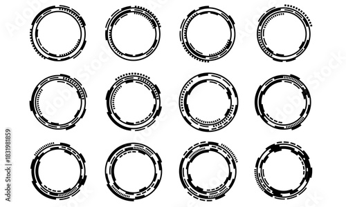 Set of sci fi black circle user interface elements technology futuristic design modern creative on white background vector