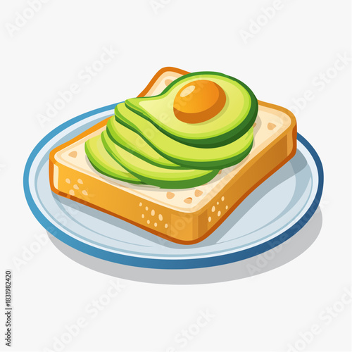 Healthy Breakfast Toasted Bread With Sliced Avocado And Fried Egg On A Blue Plate Isolated On White Background Studio Shot