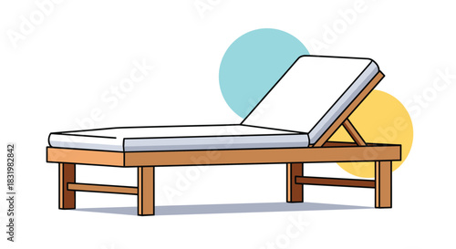 An inviting wooden chaise lounge with a white cushion for ultimate relaxation, ideal for summer vacations and resort leisure.