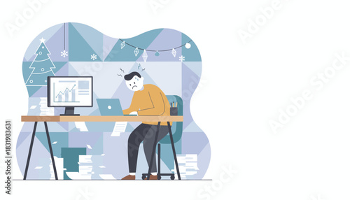 Employee stressed by excessive workload and deadlines during the Christmas season