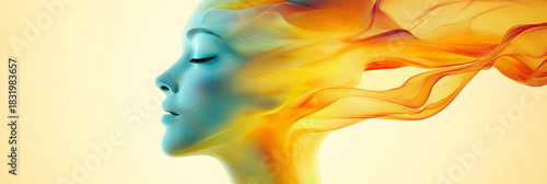 Abstract Dreamlike Female Profile with Flowing Yellow and Orange Energy