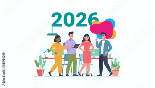 Business team celebrating 2026 goals and strategy Planning the corporate future