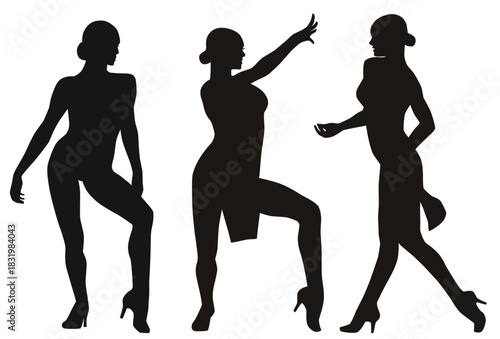 Vector silhouettes of slim dancing girls.