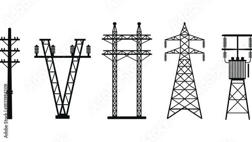 Power transmission towers vector illustration black and white
