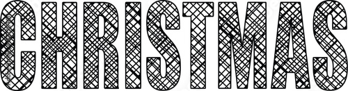 Black and white striped text spelling out CHRISTMAS in a block font Christmas lettering