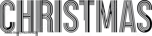 Black and white text CHRISTMAS with multiple parallel lines forming letters Christmas lettering