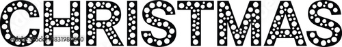 Black and white word Christmas with circular cutout pattern text lettering