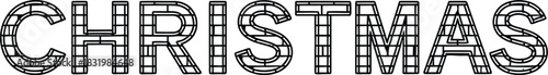 Black and white word Christmas with grid pattern inside letters text lettering