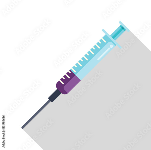Syringe with a needle containing purple liquid for various medical applications