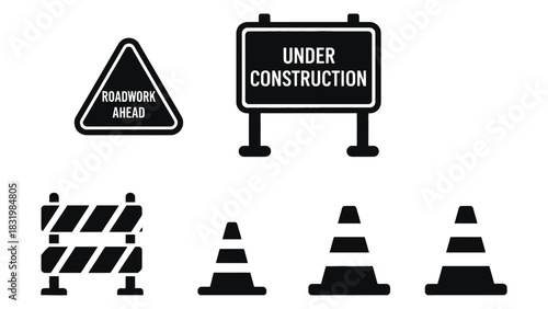 Road construction signs vector set roadwork ahead under repair