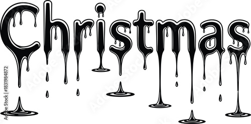 Black dripping Christmas text on a white background word lettering