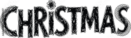 Black scribbled text " CHRISTMAS" with a snowflake on a white background christmas lettering