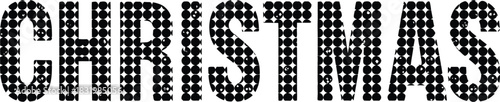 Black text spelling Christmas filled with a pattern of small black and white diamond shapes word holiday