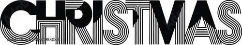 Black text spelling Christmas with stylized lines forming the letters in a graphic design word holiday
