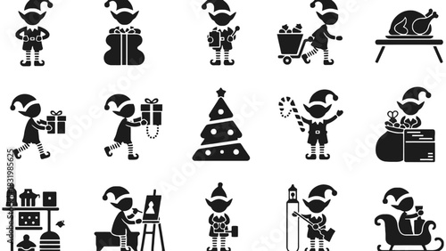 Christmas elves vector icons set for holiday design elements
