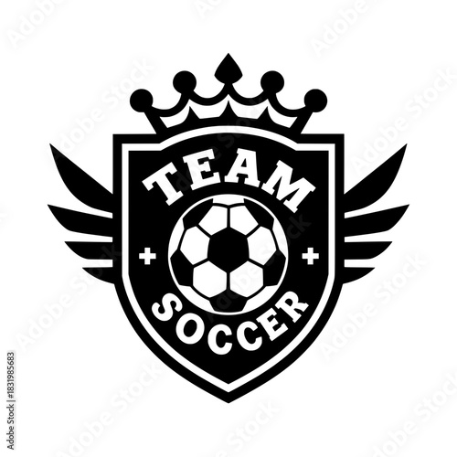 Soccer Team Vector Logo with Shield, Crown, and Wings