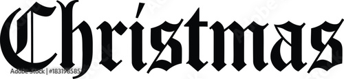 Gothic Black and White Christmas Word in Old English Font holiday festive