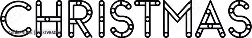 Outline text of Christmas with small circles and double lines forming letters Keywords: Christmas, text, typography, holiday, festive, celebration, winter, greeting, outline, lettering, word, black