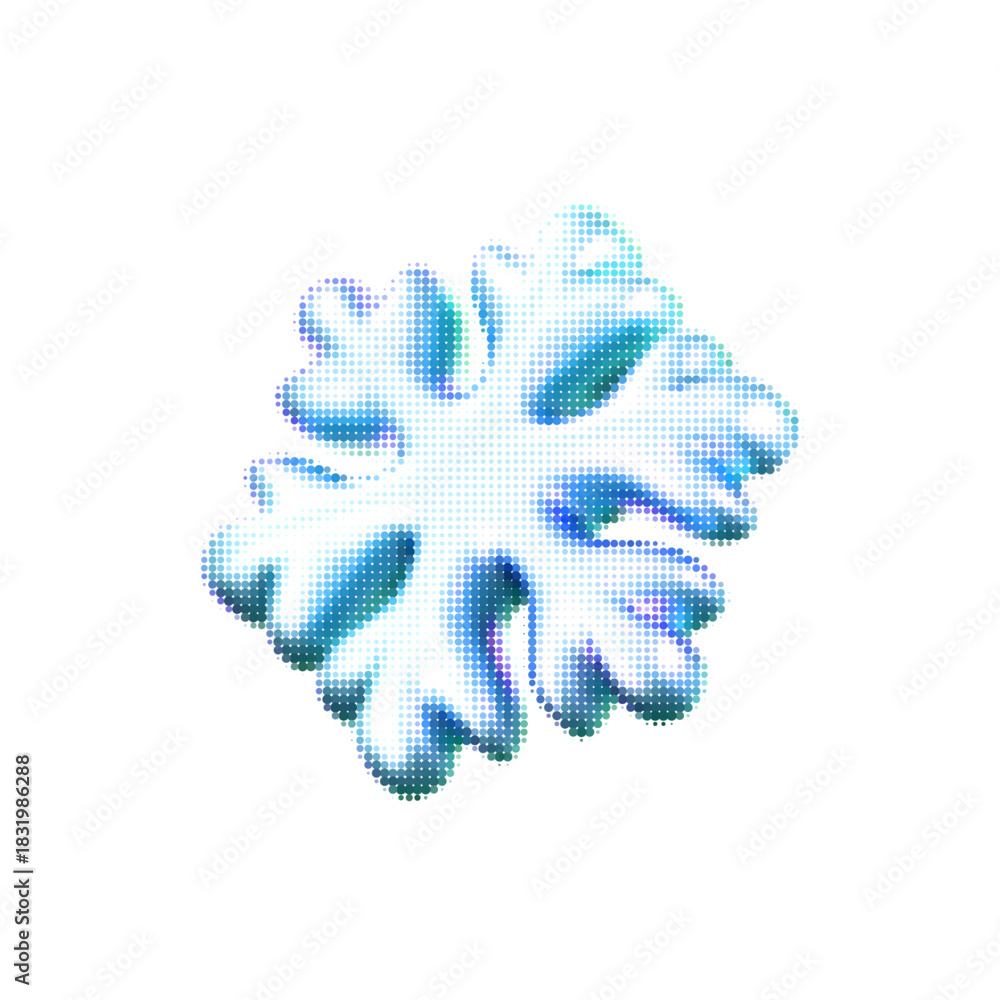 Obraz premium Blue halftone snowflake with dotted texture in retro comic style isolated on a white background. Vintage print effect winter snowflake for Christmas or New Year design, card, poster. 3D vector icon