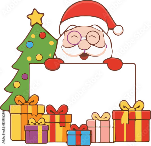 Santa with Blank Sign and Gifts