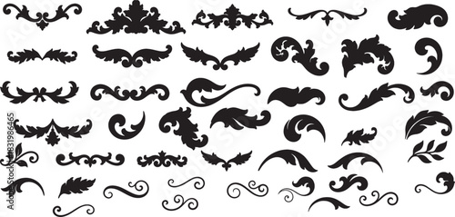 Baroque Ornaments Decorative Flourish Elements Vintage Scroll Design Set