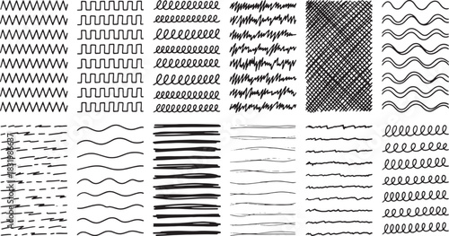 Hand Drawn Line Patterns Doodle Strokes Scribble Texture Design Set