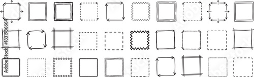 Hand Drawn Square Frames Sketch Doodle Borders Design Collection