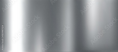 3D silver metal gradient background with chrome foil and grunge noise gradation texture. Glossy stainless steel surface with mirror reflection and smooth sheen. Realistic shiny vector bg
