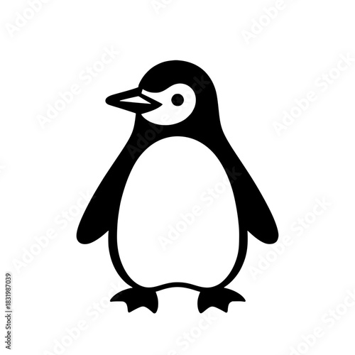 Cute Simple Penguin Icon in Cartoon Silhouette Style