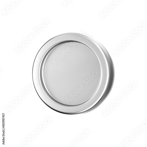 3D silver coin icons set with a chrome metallic effect, isolated on a white background. Render of chrome coins, game token, digital currency icons or silver reward medals. 3D vector illustration.