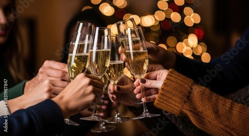 Friends clinking champagne glasses in celebration