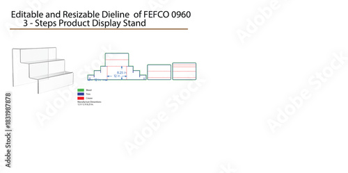 3 Steps Product Display Stand Dieline and Mockup packaging