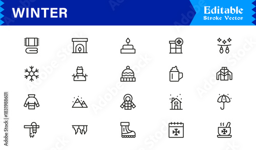 Winter Line Icon Set Featuring Professional Minimal Designs And Unique Seasonal Symbols For Modern Projects And Creative Use