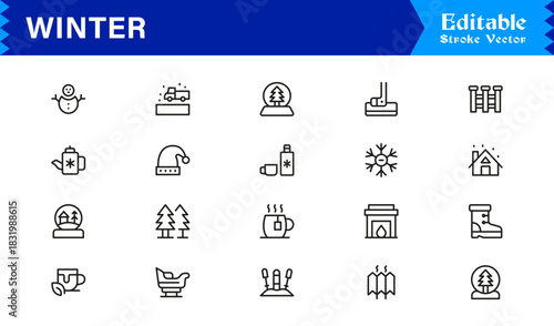 Winter Line Icon Set Featuring Professional Minimal Designs And Unique Seasonal Symbols For Modern Projects And Creative Use