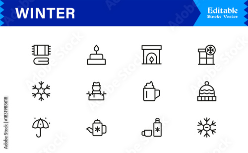 Winter Line Icon Set Featuring Professional Minimal Designs And Unique Seasonal Symbols For Modern Projects And Creative Use