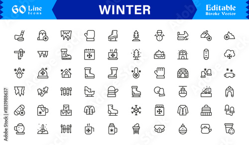 Winter Line Icon Set Featuring Professional Minimal Designs And Unique Seasonal Symbols For Modern Projects And Creative Use