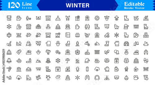 Winter Line Icon Set Featuring Professional Minimal Designs And Unique Seasonal Symbols For Modern Projects And Creative Use