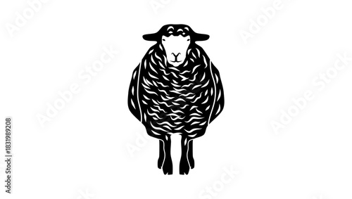 Sheep front view, black isolated silhouette
