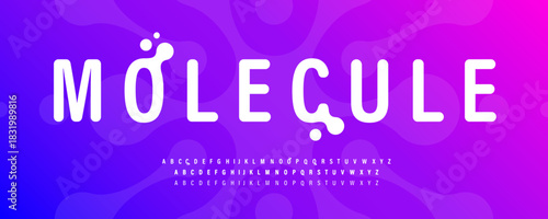 Science Molecule DNA Font Logo Alphabet Vector Bold Condensed Letters Set Modern Typography, Scientific Typographic Design Title Text, Typo Poster Headline, Rounded Sans Serif Fonts. Vector Typeface