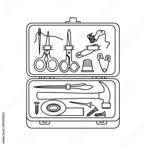 Combined Sewing and Basic Repair Kit Outline Icon