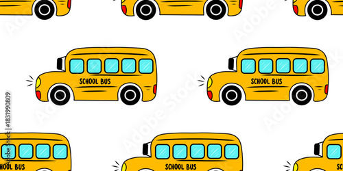 School bus seamless pattern. Good for textiles, school sets, wallpapers, wrapping paper, clothes. Conception back to school.
