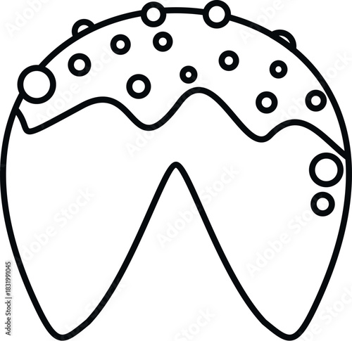 Fortune cookie outline with frosting and sprinkles representing luck or prediction