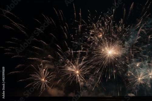 Fireworks light up black the sky  New Year concept, AI generated image