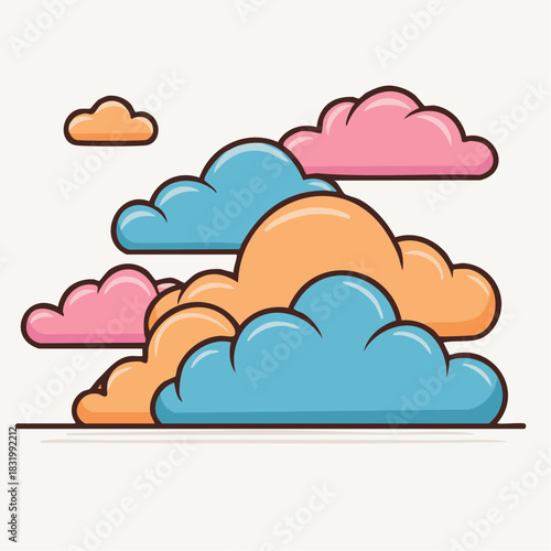 Pixel Art Clouds In Pastel Pink Blue And Orange Against A White Background