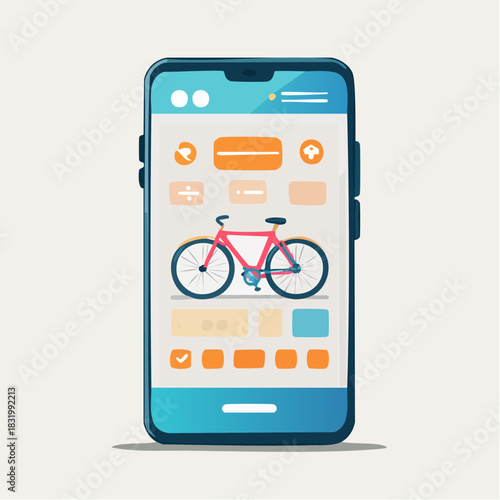 Modern Smartphone Displaying Bicycle App Interface With Orange Accents And Blue Theme On Light Background