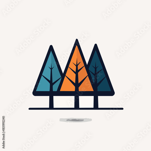 Stylized Geometric Trees With Blue And Orange Hues On A White Background With Subtle Shadow