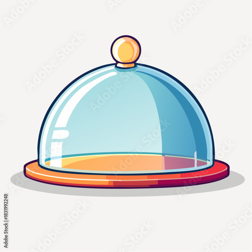 Transparent Glass Cloche Dome With Orange Base And Yellow Knob On White Background With Shadow