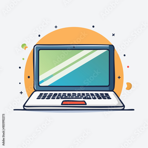 Modern Laptop Computer Open With Colorful Abstract Background And Glowing Screen Display