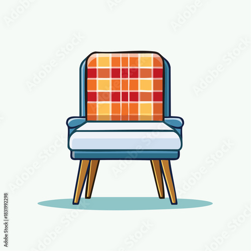 Retro Armchair With Plaid Upholstery And Wooden Legs On A White Background